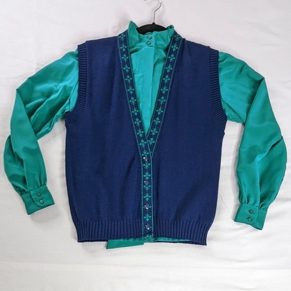 VTG Pendleton Blue Green Wool Button Up Patterned Vest Academia - Picture 7 of 7